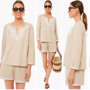 Tuckernuck Miguelina Embroidered Tunic Relaxed Fit Beige Minimal Preppy Summer M